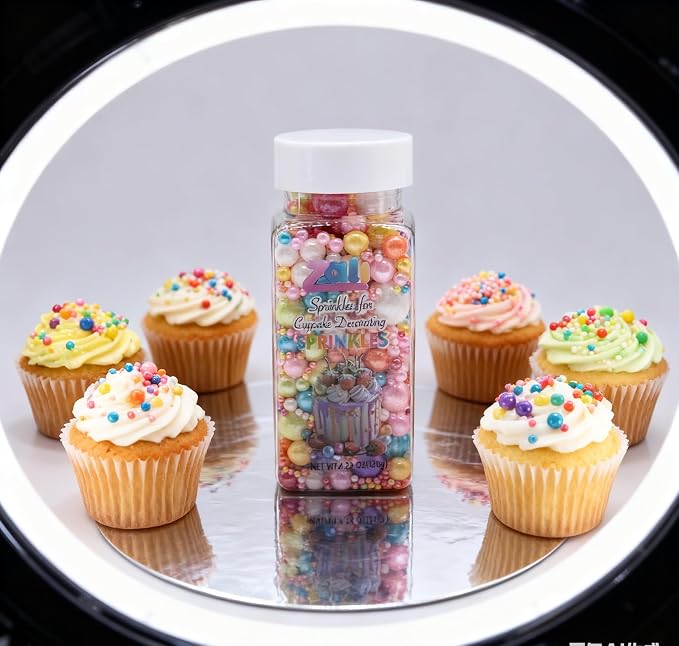 Zali Edible Pearl Sprinkles, Multicolor Mix, 26 Colors Mixed Size | Sugar Pearls, For Cakes, Cupcakes, Cookies, Donuts & Ice Cream, Gluten Free, Food Grade, Wedding & Festival Decoration