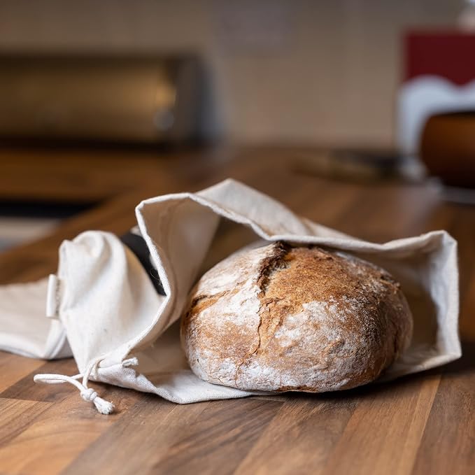 2 x Plastic Lined Bread Bags For Homemade Bread/Homemade Bread Storage Linen - XL 44cm x 35cm