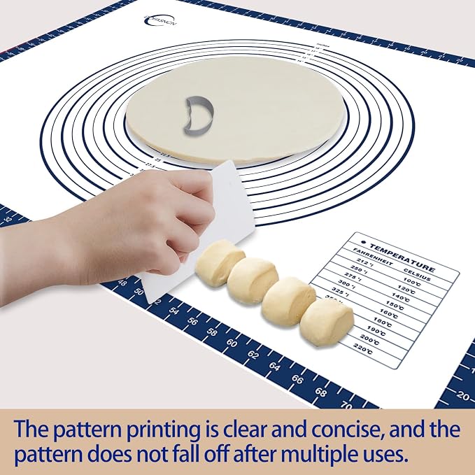 Silicone Pastry Mat Dough Baking Bread Sourdough Fondant Pie Dough Pizza,Silicone Baking Mat Cookie Sheet for Kitchen Counter with Measurements 32x24" Blue