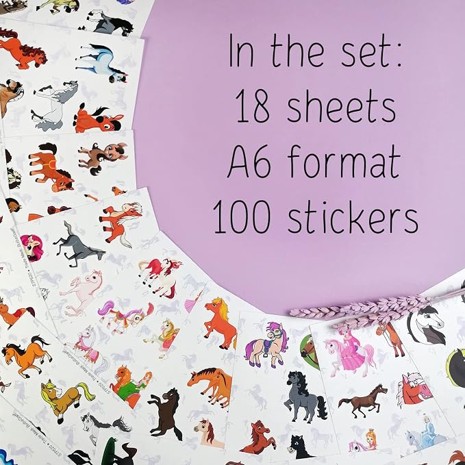 BulbaCraft 100Pcs Horse Stickers, Vinyl Horse Decals for Girls, Pony Party Supplies, Gifts for Women & Men