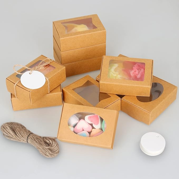 COTOPHER Soap Box, 30Pcs Packaging Boxes with Window, Kraft Paper, for Handmade Soap, Bakery, Cookies, 3.5x2.35x1.2Inch, Bridal Shower, Wedding, Birthday Gifts