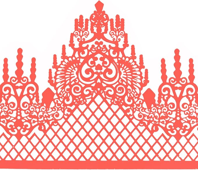 Large Pre-Made Ready to Use Edible Cake Lace Lattice Diamond Scallop Red 12-inch 10-Piece Set