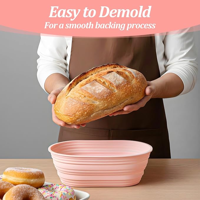 4 Pcs Silicone Bread Proofing Baskets, 10 Inch Foldable Oval Banneton Basket Sourdough Bread Baking Supplies Dough Proofing Bowl for Making Breads (4 Colors)