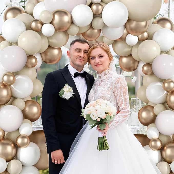 Sand White Gold Balloon Arch Kit - 144 pcs Beige, Sand White& Champagne Gold Balloons Garland for Birthday Wedding Bridal Shower Engagement Baby Shower Party Decorations