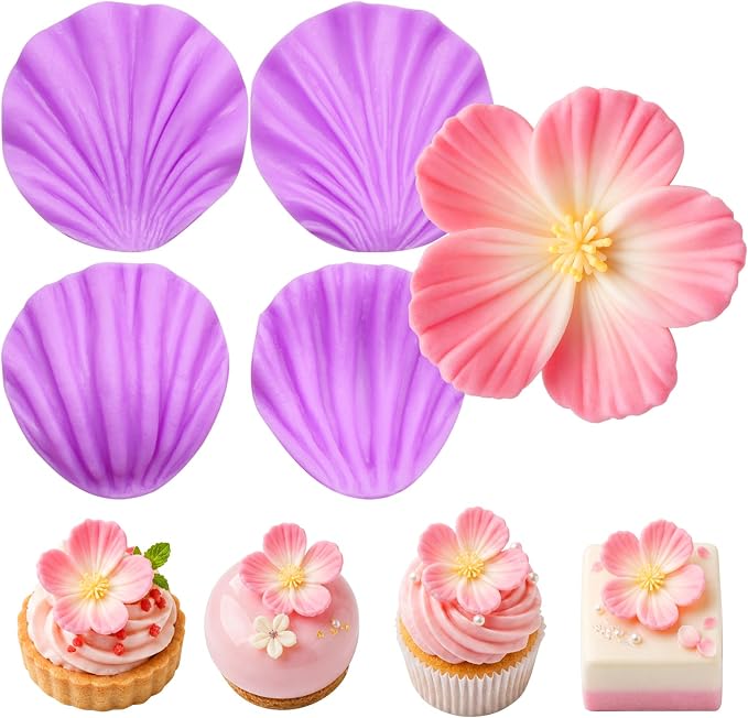Peony Petal Silicone Fondant Mold Flower Silicone Mold for Cake Decorating | 4 Piece Petal Veiner 3D Texture Chocolate Molds, for Clay, Food-grade Silicone, Non-stick Surface, Easy Release Clean, Reuse