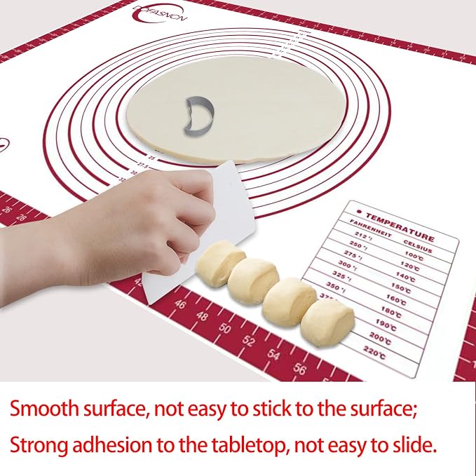 Silicone Pastry Mat Dough Baking Bread Sourdough Fondant Pie Dough Pizza,Silicone Baking Mat Cookie Sheet for Kitchen Counter with Measurements 28x20" Red