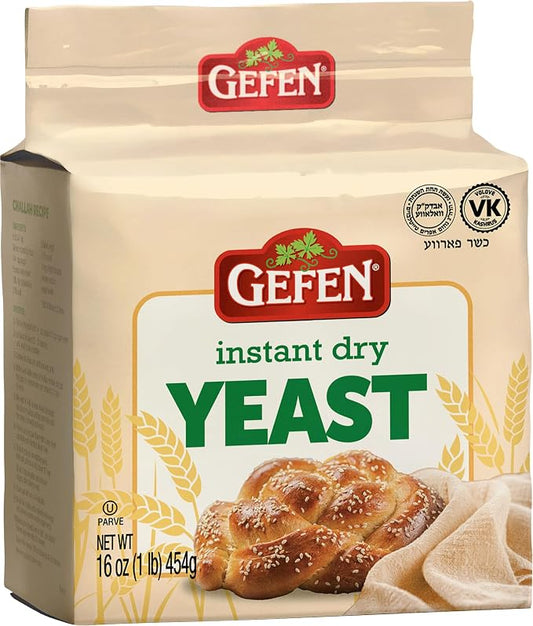 Gefen Instant Natural Dry Yeast, 1 LB Bag, Great for Breads & Challah, Certified Kosher