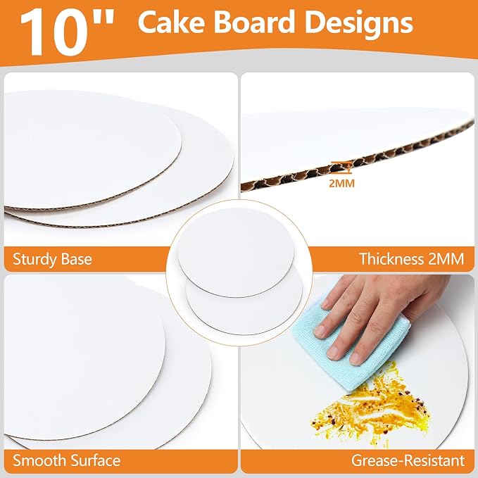 20 Packs Cake Box 10 inch with Cake Board (10 Pcs Box + 10 Pcs Board) Disposable Cake Containers Bakery Take Out Container Cake Carrier for Cookies Pies (10x10x8inch)