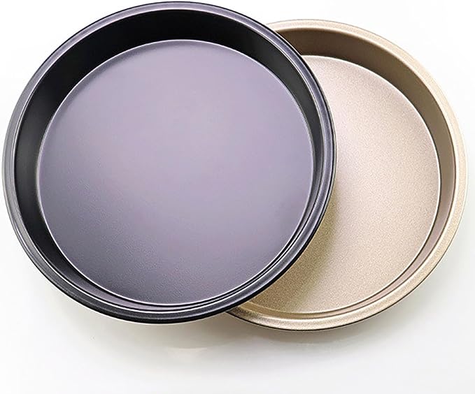 2 Pcs Black and Gold Pizza Pan, 10 Inch Round Iron Skillet with Nonstick Coating for Cooking and Baking Pizza, Cookie, Roast Meat, Baking Cake, Bread and other Foods (10 Inch)