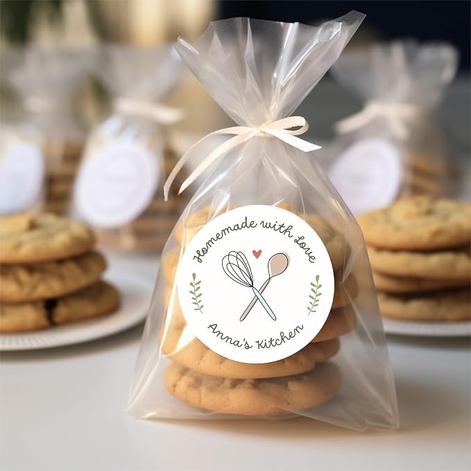 Baked with Love Stickers, Personalized Baking Labels for Gift, Handmande Items, Bakery Business Stickers, Homemade Party Favors, Various Sizes