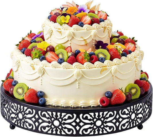 Wenqik 14 Inch Cake Stand Round Metal Cupcake Dessert Wedding Cake Stand Cookies Display Holder Fruit Food Serving Tray for Table Wedding Birthday Anniversary Party Decor (Black)