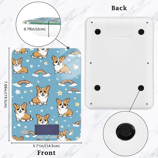 Food Scale Kitchen Scale for Baking Cooking Digital Food Weighing Measuring Scale Small Waterproof Electric Food Scale Blue Cute Stars Corgis Rainbows