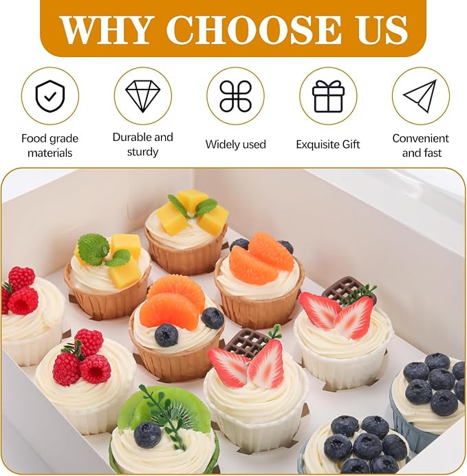 YunKo 15 Pack Cupcake Boxes, 12 Count Cupcake Containers with Window, White Bakery Boxes for Muffins, Desserts, Birthday Party, Wedding, 13.4 x 10 x 4 Inch