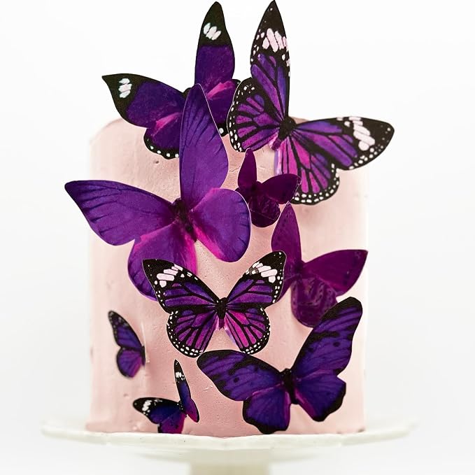 Sugar Robot Inc. Edible Butterflies for Cake Decorating - Assorted Sizes, Premium Crafted in the USA - Butterfly Cake Toppers & Cupcake Decorations (Royal Purple)