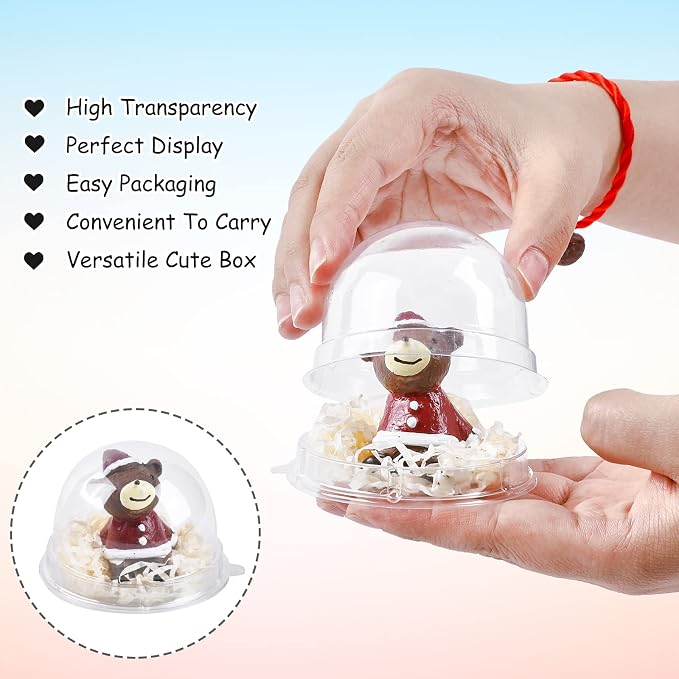 TOFLEN Mini Dessert Containers with Dome Lids, 100Pcs Clear Plastic Individual Ore Cookie holder, Small Cake Box for Mini Cupcake, Cocoa Bomb, Strawberry, Cheesecake and Mooncake (Clear Base)