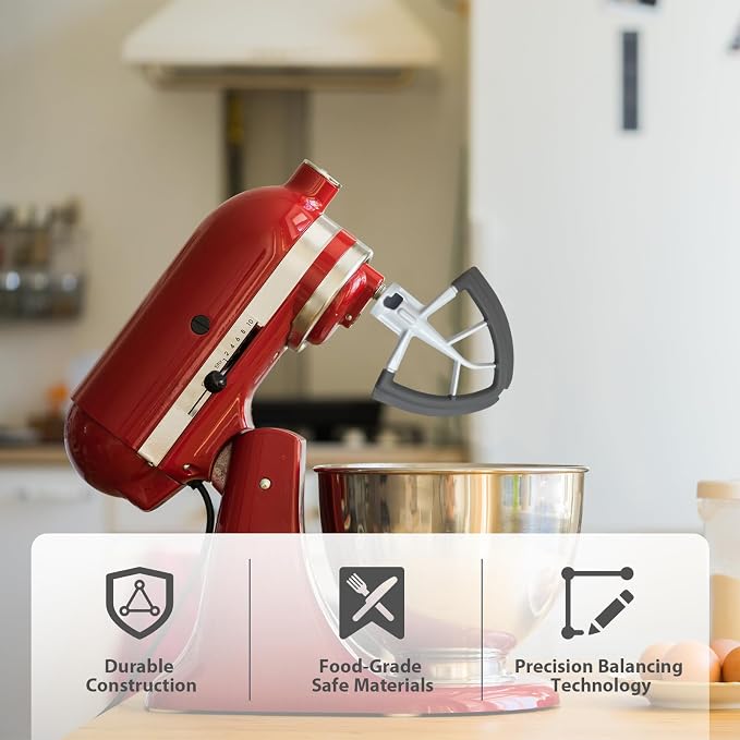 Flex Edge Beater, Stand Mixer Accessories and Attachments, Standing Mixer Accessory Fits Tilt Head Stand Mixer for 4.5-5 QT Mixing Bowl, Silicone Edges