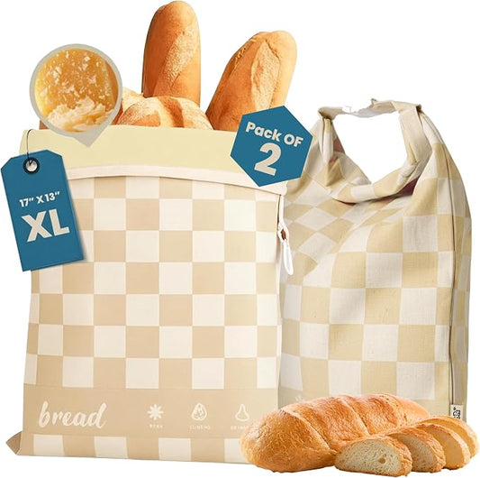 2-Pack XL Premium Reusable Beeswax Bread Bags 17x13 - Artisan Sourdough Keeper, Organic Cotton, Freezer-Safe Homemade Bread Storage - Eco Bread Gift for Bakers