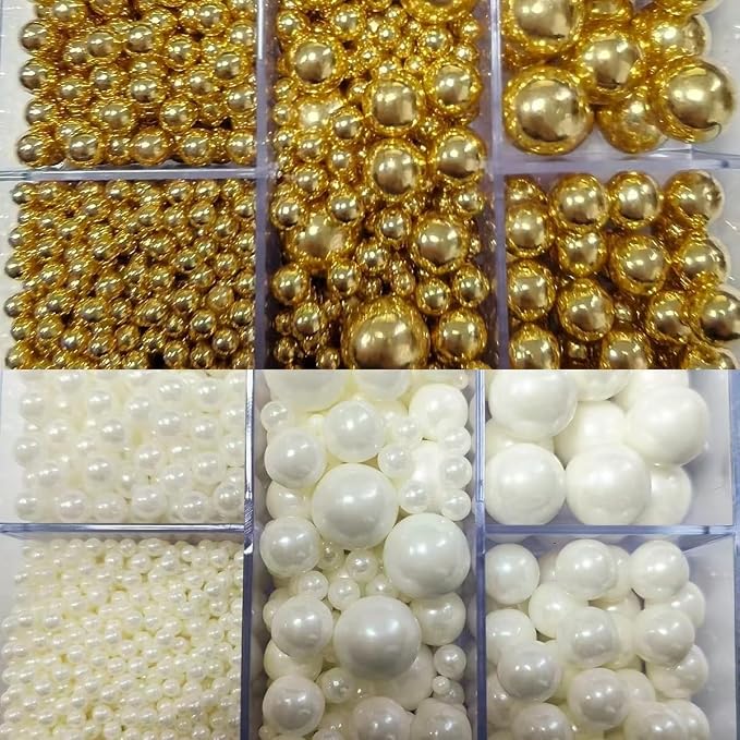 Edible White and Gold Pearl Sprinkles for Cake Decorating, (2-Pack) Mixing 4 Sizes Sugar Cupcake, Ice Cream, Donuts, Macaron Toppings Supplies 6.35oz/180g