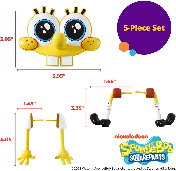 DecoSet® SpongeBob SquarePants™ Creations Cake Topper, 5-Piece Birthday Party Set with Eye-Popping Face and 2 Arms and 2 Legs