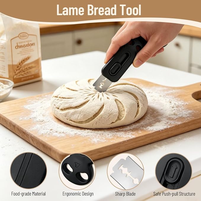 Obfuscate Sourdough Scoring Tool,Extractable Magnetic Bread Lame Dough Scoring Tool with 35 Replaceable Blades,Sourdough Bread Baking and Bread Making Tools(Black)