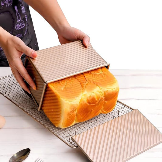 SUNCITY Pullman Loaf Pan with Lid, 2.2 lb Capacity Nonstick Baking Pan for Bread,Gold Aluminized Steel Rectangle Pullman Loaf Pan for Sandwich Bread Baking
