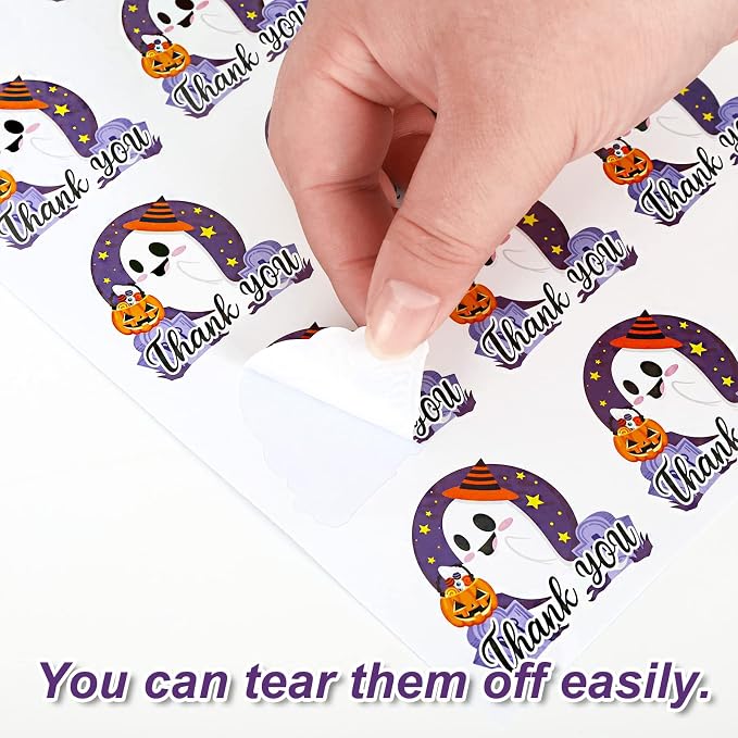 Whaline 225Pcs Halloween Stickers Funny Small Business Thank You Sticker Cute Ghost Stickers for Halloween Envelopes Sealing Goodie Treat Bags Party Gift Favors Box Cards Decoration