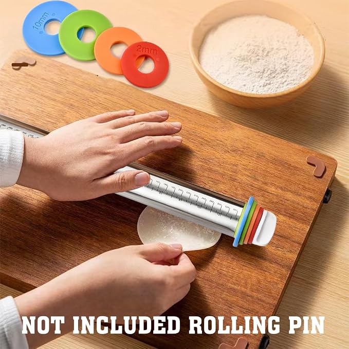 8 pcs Rolling Pin Guide Ring Spacer Bands Set - (2/3/6/10mm), Suitable as Roling Pin with Thickness Rings, KitchenTools for Dough Thickness, Multicolored Flexible Silicone Slip On Baking Accessories
