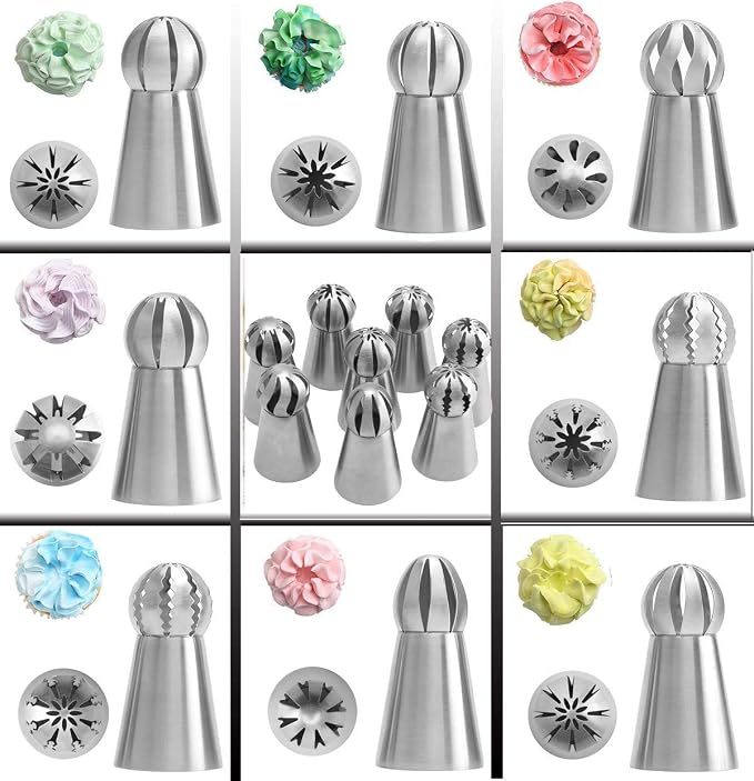 Round Piping Tips, Hsxxf 8PCS Russian Piping Tips Stainless Steel Piping Tips Piping Nozzles Cake Piping Icing Nozzles Cake Decorating Tips Set for DIY Baking Tools (8PCS),silver