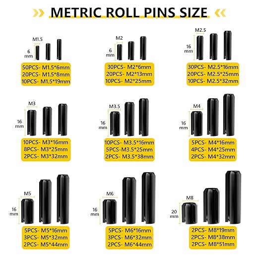 274 Pcs Roll Pin Set, Slotted Metric Roll Pins 65Mn Steel - M1.5 M2 M2.5 M3 M3.5 M4 M5 M6 M8 for Home Automotive Repair