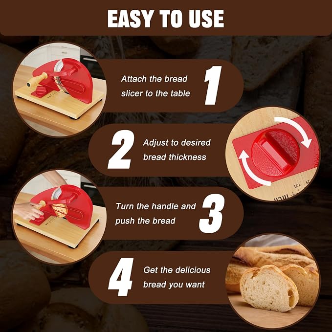 Upgrade Manual Bread Slicer for Homemade Sourdough Bread, Adjustable Thickness with Stainless Steel Serrated Blade, Even Slicing Guide, Non-Slip Suction Cups – Ideal for Home Kitchens and Bakeries