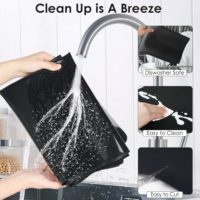 Extra Large Silicone Mat, 31.5x17 Inch Heat Resistant Mat for Kitchen Counter, Non Stick Silicone Baking Mat for Dough and Pastry, Thick Silicone placement Countertop Protector, Black countertop mat