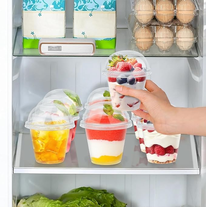 BYSNOW 300 Pack 9 oz Clear Plastic Cups with Dome Lids No Hole, Disposable Dessert Cups with Lids, Party Cups Cupcake for Ice Cream, Cold Drinks, Fruit, Parfait, Pudding