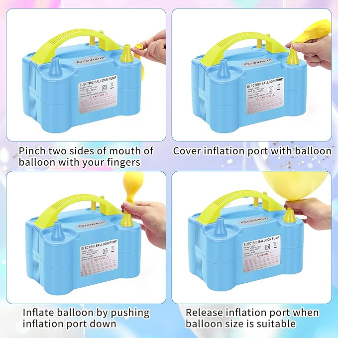 Growsun Electric Balloon Pump Air Inflator Portable Automatic Dual Nozzle Balloon Blower 110V 600W for Birthday Baby Shower Balloons Party Decorations