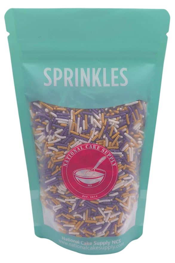 NCS Pearlized White, Purple & Gold Jimmies Edible Sprinkles – Cupcake, Cake & Cookie Decorations, 7 oz