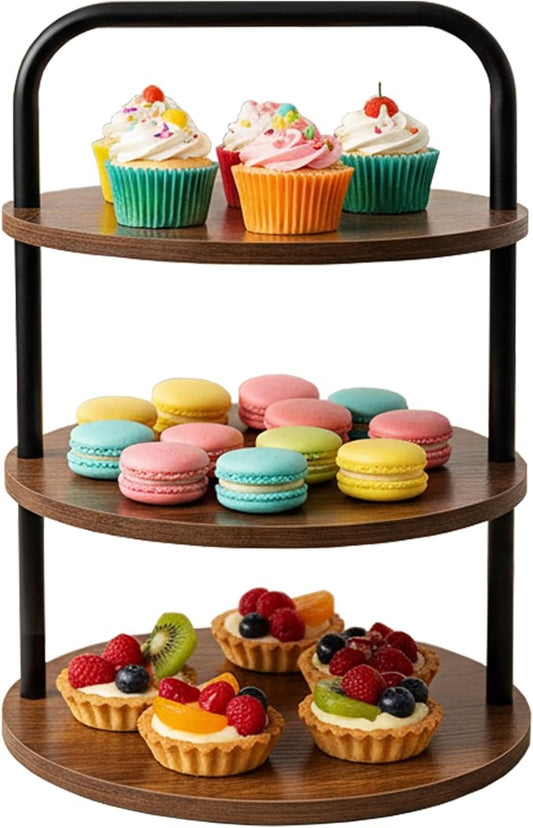 Wooden 3-Tier Cupcake Stand for 50 Cupcakes - Round Tiered Dessert Display & Serving Tray Set for Wedding, Party, Buffet Table - Rustic Cake Stand for Cookies, Fruits, Pastries