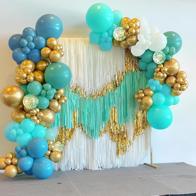 MEBAY Teal Balloons Garland Arch Kit, 147PCS Teal Blue Turquoise Green Metallic Gold Balloons with Confetti for Wedding Baby Shower Birthday Party Decorations