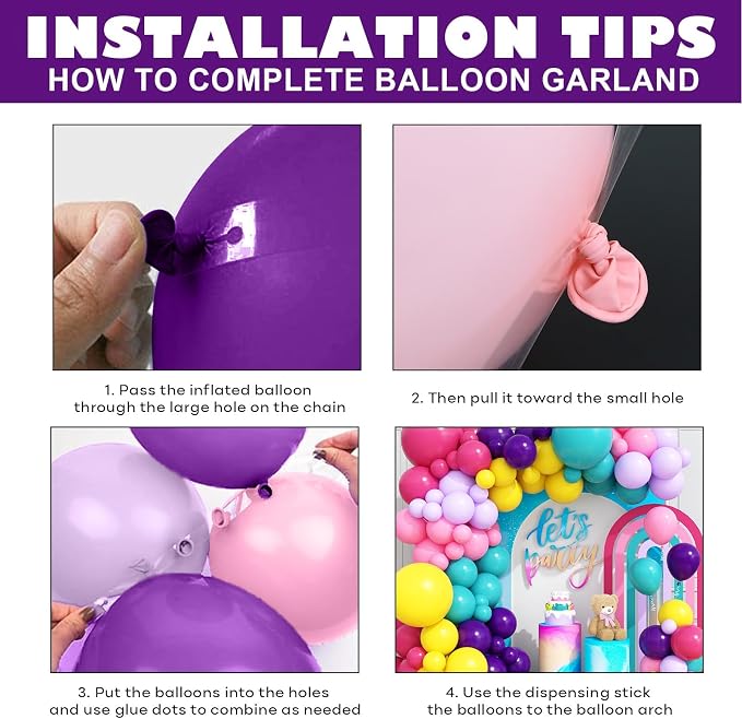 Pink Blue Purple Balloons Arch Kit, 108 Pcs Rainbow Magic Balloons Garland with Hot Pink Teal Balloon Blue Purple Yellow Latex Balloons for Kids Theme Baby Shower Birthday Wedding Party Decoration