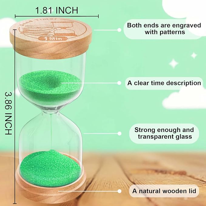 2 Minute Sand Timer, Wooden Hourglass Sand Clock, Small Wood 2 Min Hour Glass, Two Minutes Sandglass for Brushing Teeth, Reloj De Arena, Classroom, Game, Kitchen, Home, Office