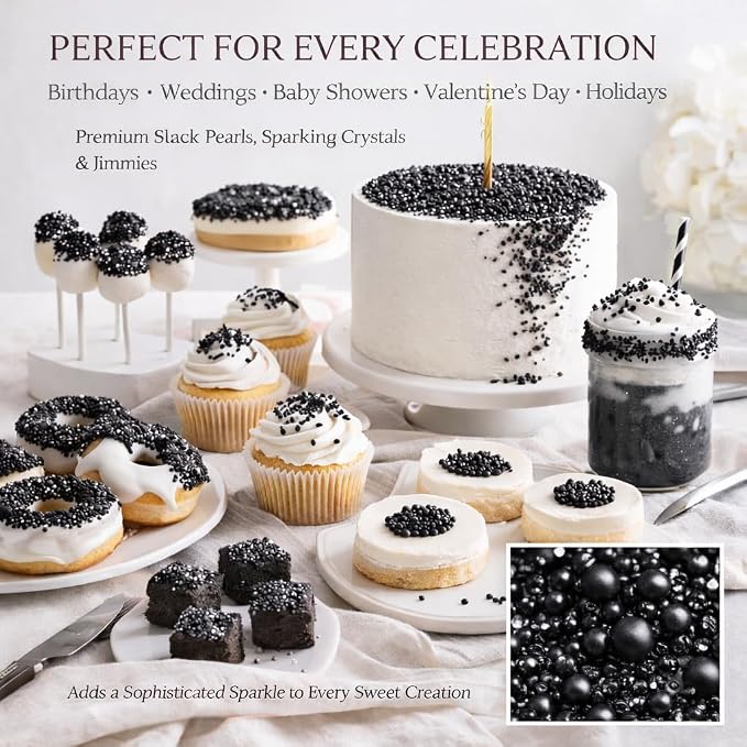 Confect Black Sprinkles – Premium Black Pearl Cake & Cupcake Sprinkles (4.2 oz) – Bake Stable, Soft Chew, No Synthetic Dyes – Edible Decorating Sprinkles for Cookies, Baking & Cake Decorations