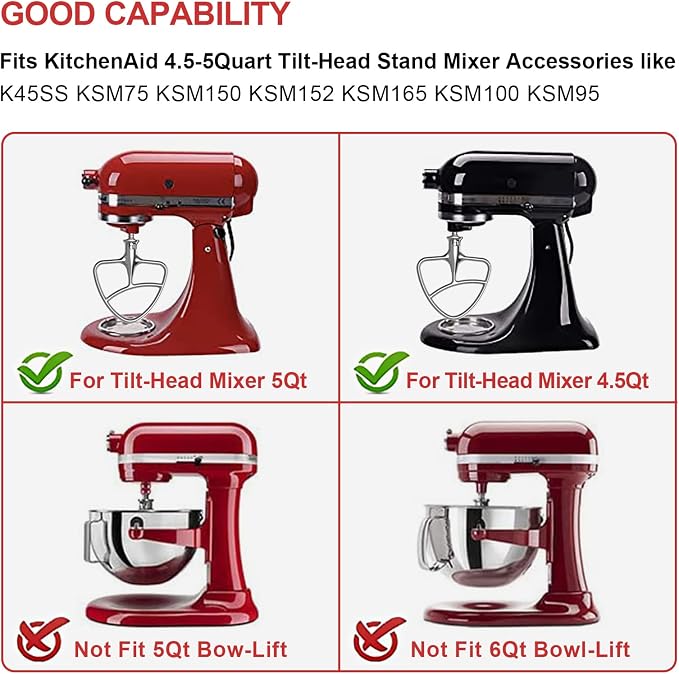 Stainless Steel Beaters for KitchenAid Stand Mixer, 4.5-5Qt Tilt-Head Paddle Attachment for Kitchenaid Mixer, Polished Flat Beater for KitchenAid-Dishwasher Safe by HOZODO