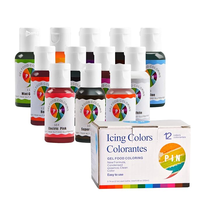 12 Food Coloring Gel Set, Vibrant Edible Concentrated Food Coloring for Cake Cookie Decorating, Easter Egg, Lcing, Fondant, Baking, Macaron (21ml/Bottle)