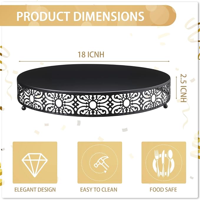 Wenqik 18 Inch Cake Stand Round Metal Cupcake Dessert Wedding Cake Stand Cookies Display Holder Fruit Food Serving Tray for Table Wedding Birthday Anniversary Party Decor (Black)