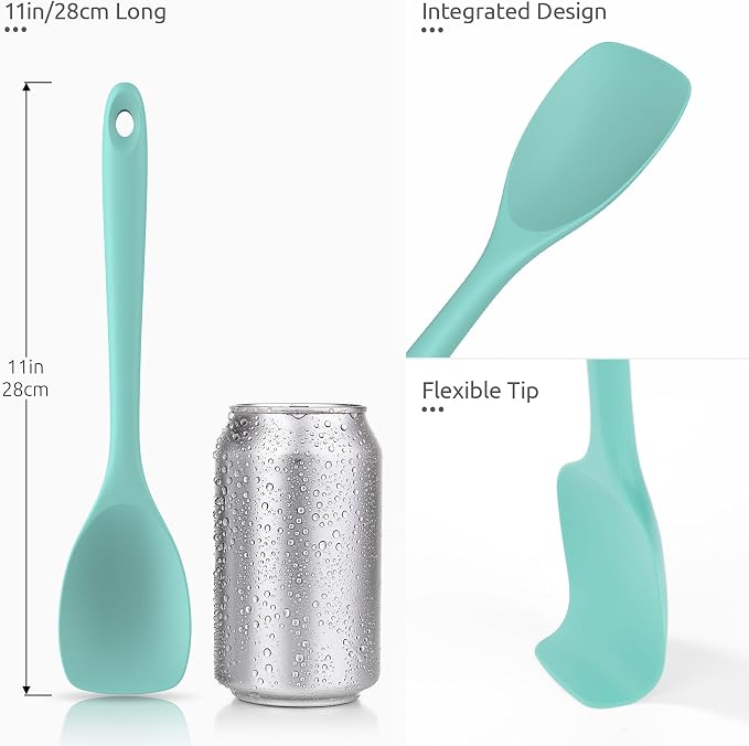 U-Taste 600ºF High Heat 11.38in Silicone Large Spatula and 600ºF Heat Resistat Spatula Spoon Flexible Silicone Cooking Scoop Spoonula (Aqua Sky)