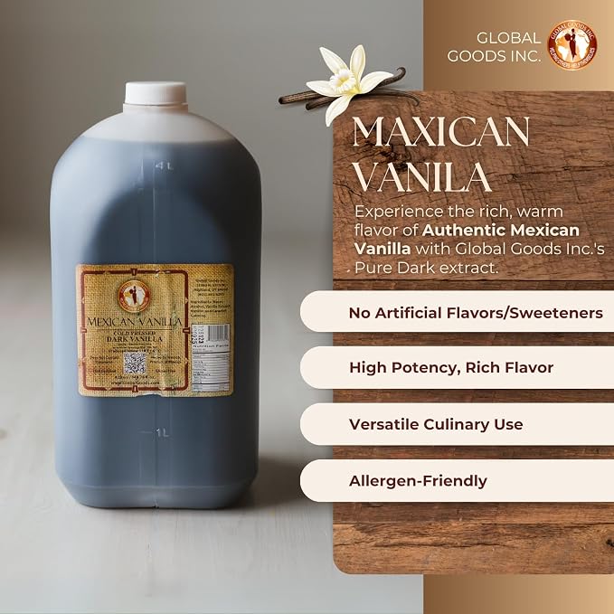 Pure Dark Mexican Vanilla Extract Gluten-Free Vanilla for Baking, Cakes, Cookies, Desserts, Coffee & Beverages (135.25 fl oz) – Natural, No Coumarin, Bold Flavor