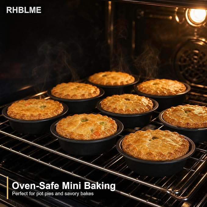 RHBLME 10 Pack Mini Pie Tins, Nonstick 4 Inch Small Pie Pans, Carbon Steel Individual Pie Tins for Baking Dessert, Fruit Pie and Beef Pie, Oven Safe & Dishwasher Safe