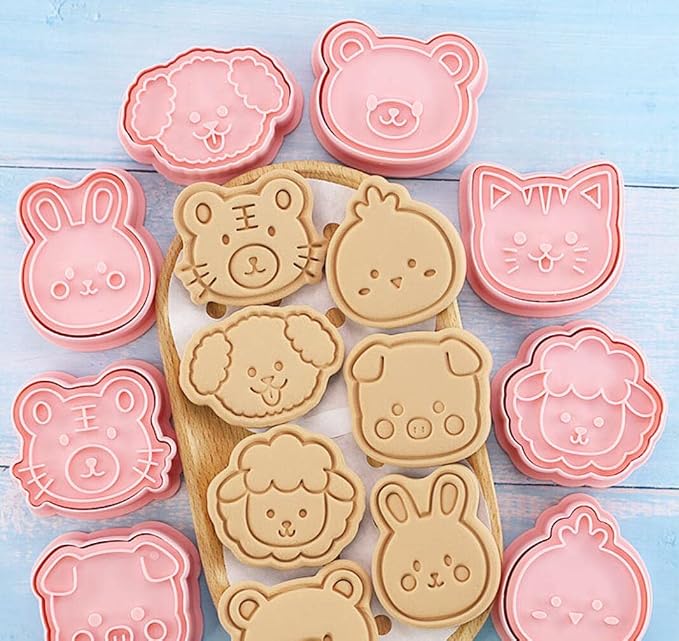 8 Pieces Cute Animals Cookie Cutters Animal Plastic Cookie Stamps Rabbit Cookie Mould Press Bear Cookie Mould Set Baking Kitchen Tools (Animals A)