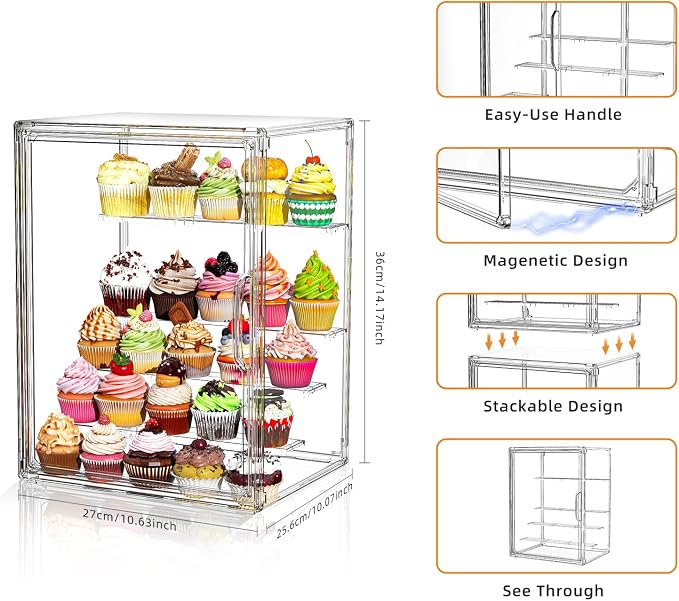 4 Tier Cupcake Stand Acrylic Cardboard Cupcake Tower Holder, Dessert Pastry Cookie Display Stand Case with Lid for Birthday Wedding Party Decoration, Large Adjustable Bread Box, XL