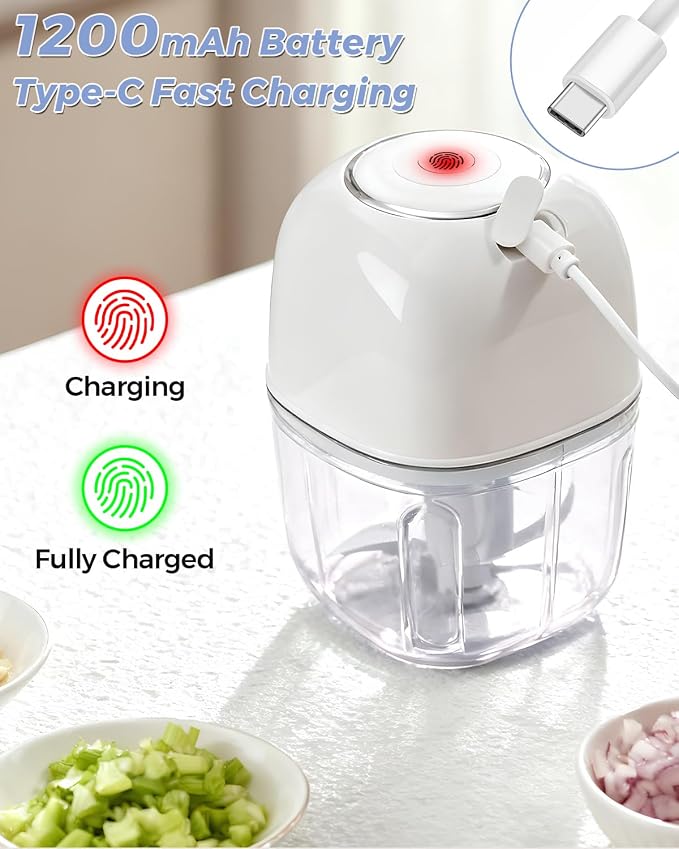 Joyzan Electric Garlic Chopper, Mini Food Processor Veggie Grinder 350ML | Portable Small Onion Mincer Cordless Blender Masher USB Rechargeable Cutter 6 Blades Chili Fruit Vegetable Ginger Spices