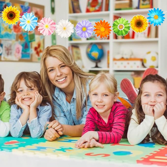 Vuzvuv 63Pcs Spring Flowers Cutouts Paper with 100Pcs Glue Points for Wall Bulletin Board Decorations or Theme Party or Classroom Decor Supplies