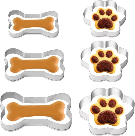 6 PCS Bone and Dog Footprints Cookie Cutters Set, 3 Sizes Stainless Steel Bone & Paw Print Shaped Cookies Cutter for Homemade Baking Theme Party Homemade Treats